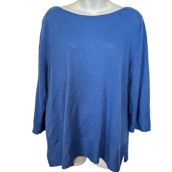J Jill Petite Womens sz L Blue Linen Blend Pullover Lightweight Sweater sz PL - Picture 1 of 16